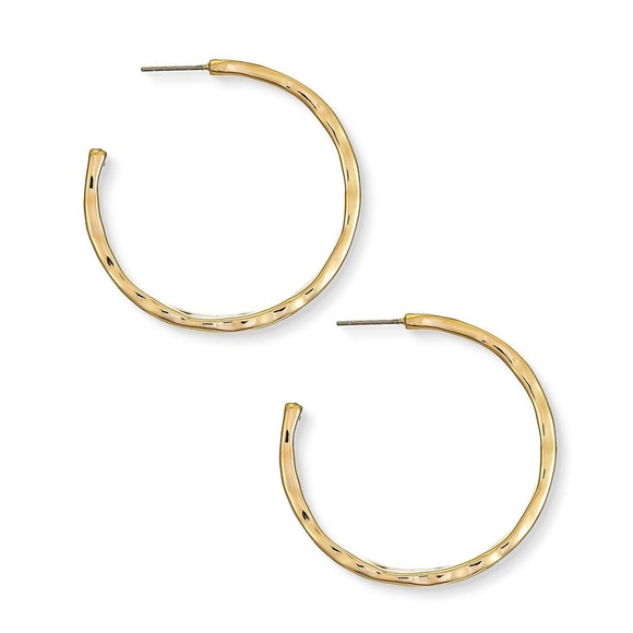 Style & Co Hammered Metal Medium Hoop Earrings 1-1/2" Gold Plated NEW - Picture 3 of 8